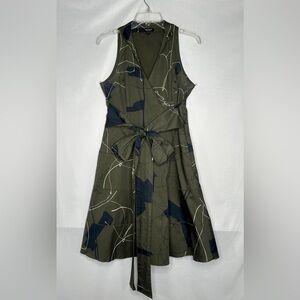 Worth New York Wicker Dress White Olive Green Navy Modern Graphic‎ Sz 4